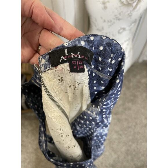 Alberto Makali Denim Polka Dot Lace Back Midi Summer Dress Size 6 - Picture 6 of 9